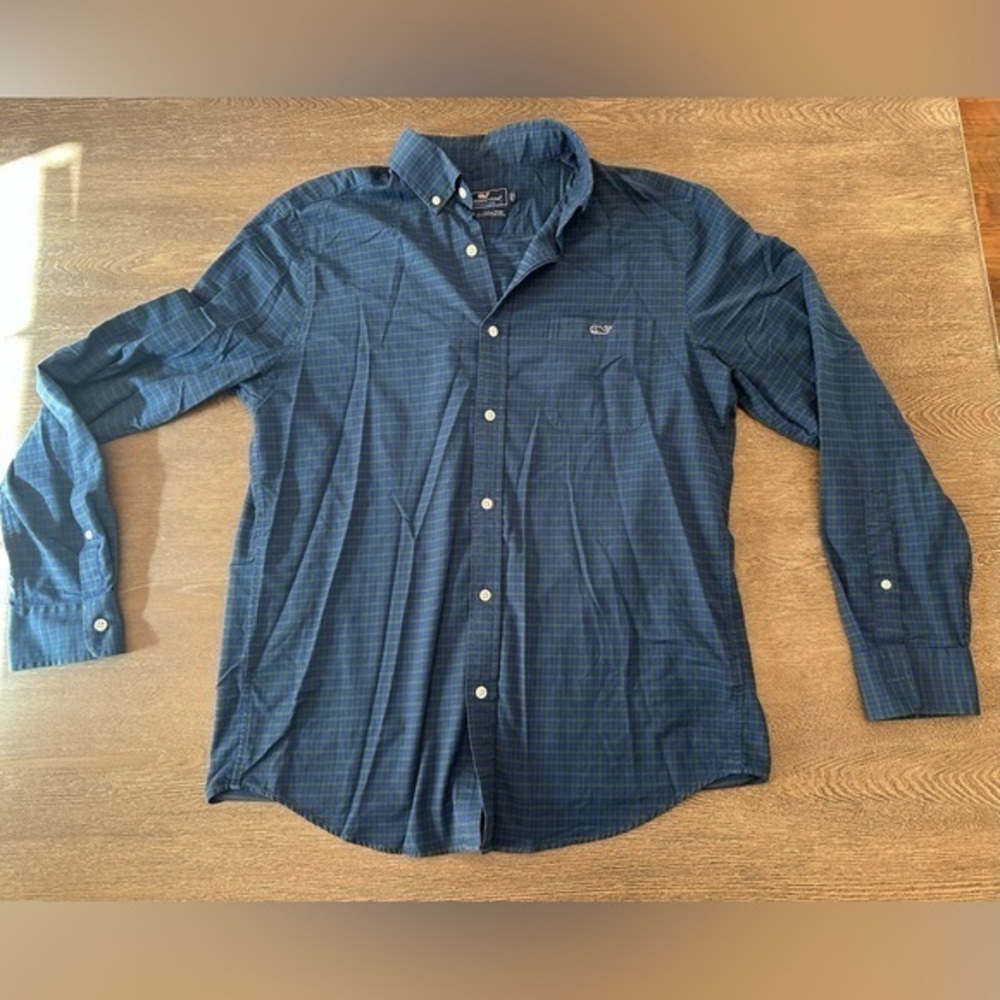 VINEYARD VINES BLUE AND GREEN CHECKERED CLASSIC FIT TUCKER SHIRT - SKU:121